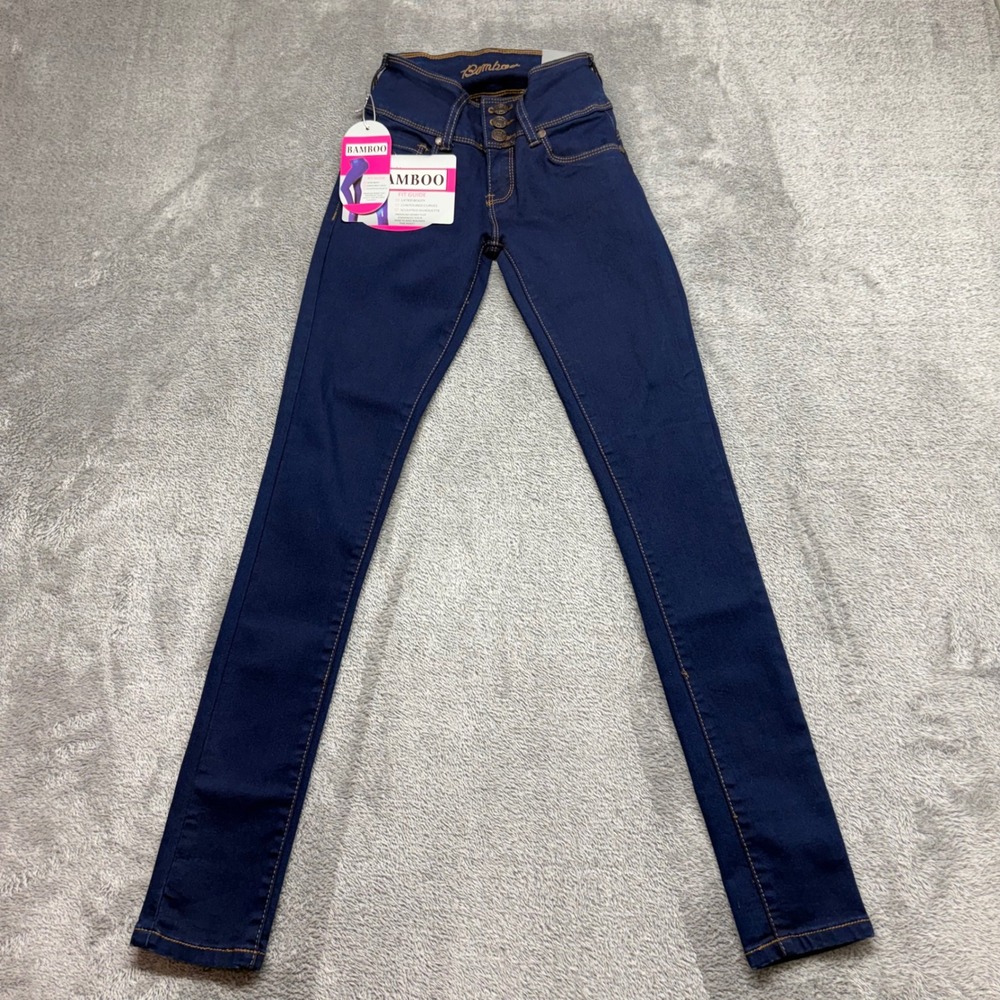 Bamboo Skinny Jeans Women 00 Blue New Mid Rise Sculpted Booty Lift Zip Fly